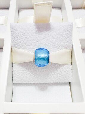 925 Sterling Silver Ocean Blue Faceted Murano Glass Charm Fits Pandora Bracelets